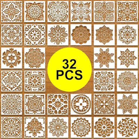 Amazon.com : 32 Pcs 6 x 6 inch Mandala Painting Stencils, Stencils for Painting on Wood, Rangoli ...