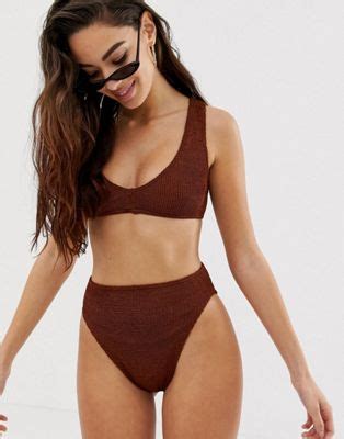 ASOS DESIGN mix and match Bikini effet froissé Marron brillant ASOS