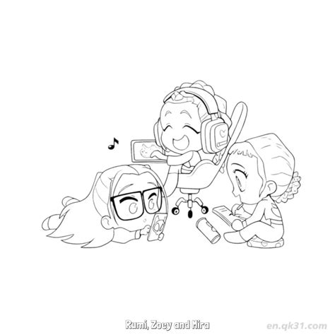 Rumi, Zoey and Mira 3 Coloring Page - Free Printable KPop Demon Hunters