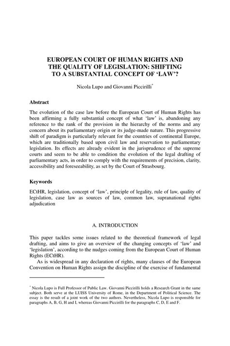 Pdf European Court Of Human Rights And The Quality Of Legislation Shifting To A Substantial