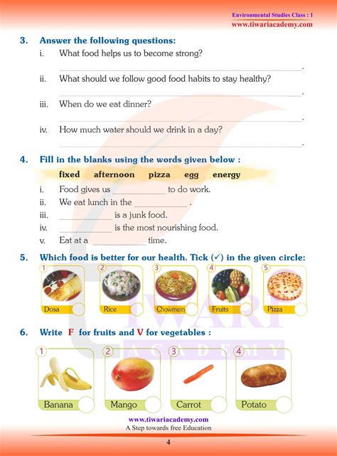 NCERT Solutions For Class 1 EVS Chapter 3 Our Food