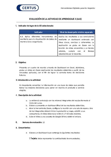 Lineamiento de evaluacin AA3 EVALUACIÓN DE LA ACTIVIDAD DE