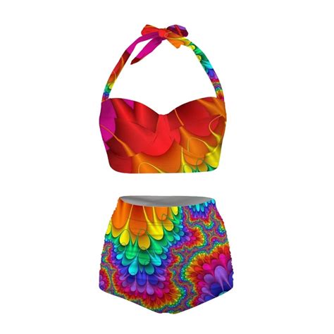 Huiacong Women S Rainbow Tie Dye Swimsuit Two Piece Sexy Halter Bikini Set Ruched Tummy Control