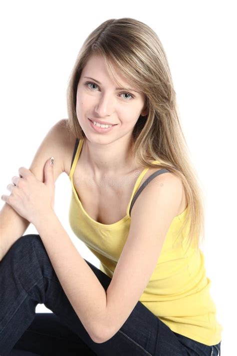 Retrato Del Blonde Agradable Foto De Archivo Imagen De Mirando Tiente