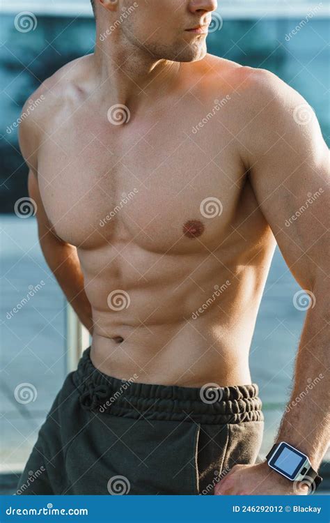 Muscular Man With Naked Torso During Outdoor Fitness Workout Stock Photo Image Of Model Adult