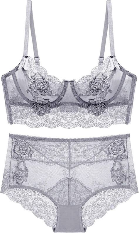 Guoeappa Women S Sexy Soft Lace Lingerie Set See Through Underwear Floral Lace Underwire Sheer