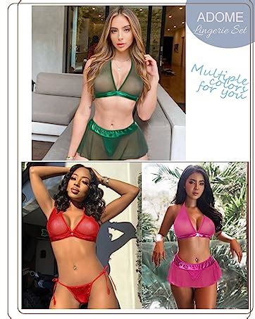 Amazon Adome Lingerie Set For Women Pieces Halter Top And Mini Skirt With G String Purple