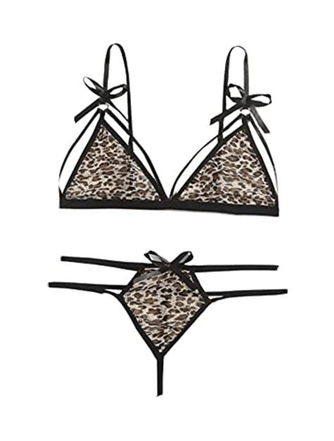 Buy Romwe Women S Piece Harness Lingerie Set Leopard Print Cutout Bra And Panty Online