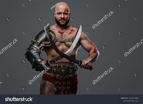 Portrait Powerful Gladiator Past Naked Torso Stock Photo 2210072969 Shutterstock