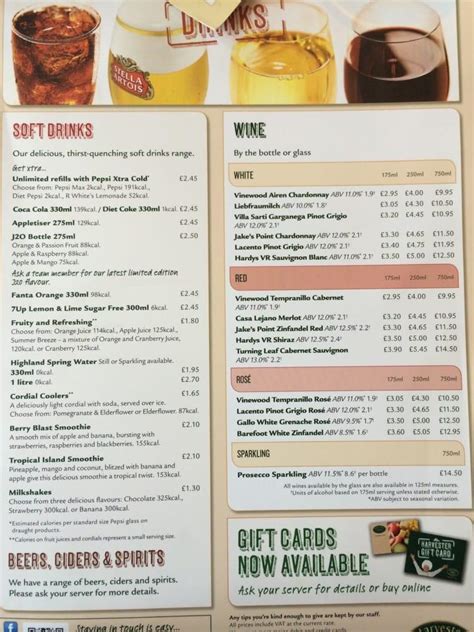 Menu At Harvester Sir Winston Churchill Pub Bar Rochdale