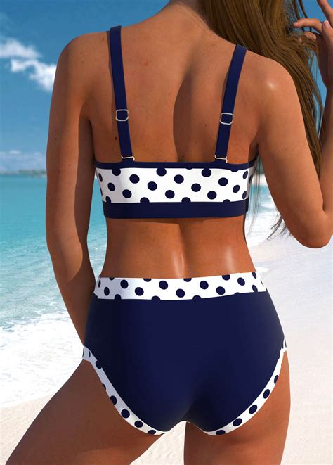 Plus Size Patchwork Navy Polka Dot Bikini Top Modlily USD