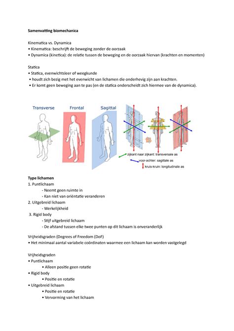 Samenvatting Biomechanica College Aantekeningen Samenvatting