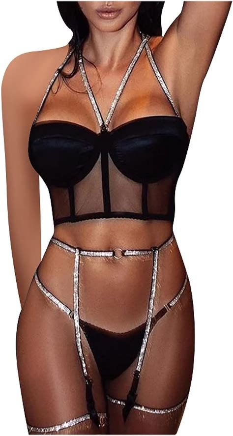 Amazon See Throughunderwear Flashing Diamond Lingerie Erotic Push Up Lace Bra Clothing