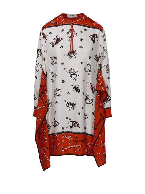 Woman Fendi White Silk Astrology Twill Dress