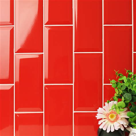 Wholesale 4x8 Red Mosaic Subway Tile Beveled Edge Wall Design