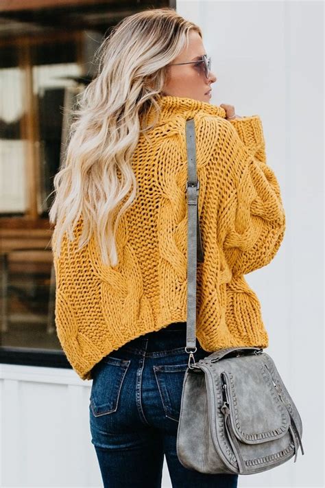 Cecily Cuddle Weather Cable Knit Handmade Turtleneck Sweater Yellow