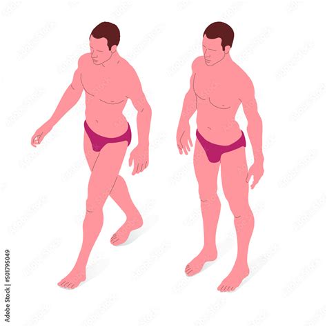 Adult Person Naked Body Isometric Vector Illustration Of A Standing Person And A Walking