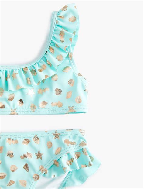 Mavi K Z Ocuk Bikini Tak M Parlak Bask L F Rf Rl Tek Omuz Nce Ask L Skg Mm Koton