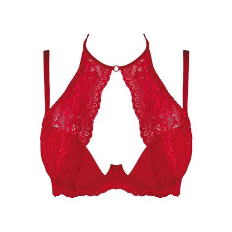 Verführerischer Neckholder BH aus zarter Blütenspitze rot BHs Heben Club Hot Fashion
