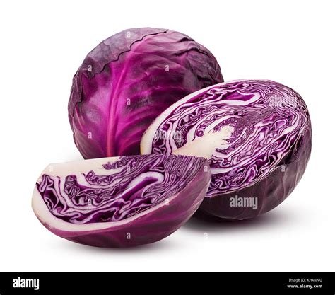 Red Cabbage One Cut In Half And Slice Isolated On White Background