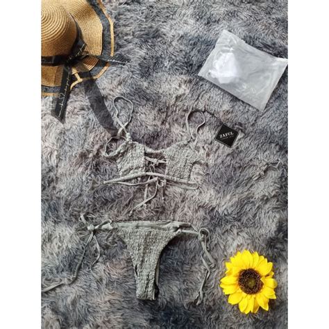 Smocked Cut Out Tring Bikini Non Padded Design Medium On Tag Shopee Philippines