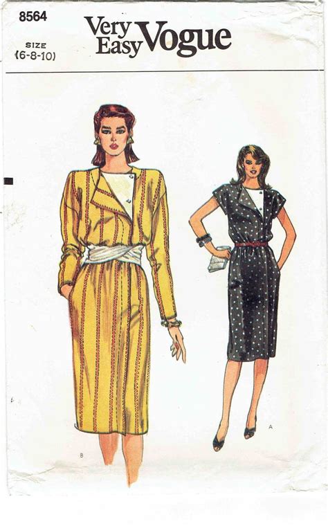 80s Very Easy Vogue Dress Pattern 8564 Size 6 8 10 Bust Etsy Vogue