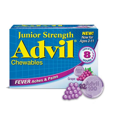 childrens advil junior pain  fever relief chewable tablets grape