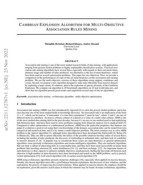 Pdf Cambrian Explosion Algorithm For Multi Objective Association