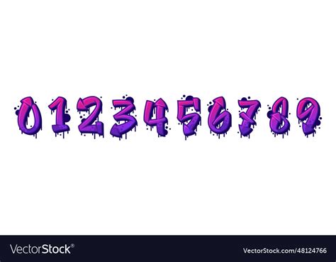 Graffiti Number And Purple Bold Numeral Set Vector Image