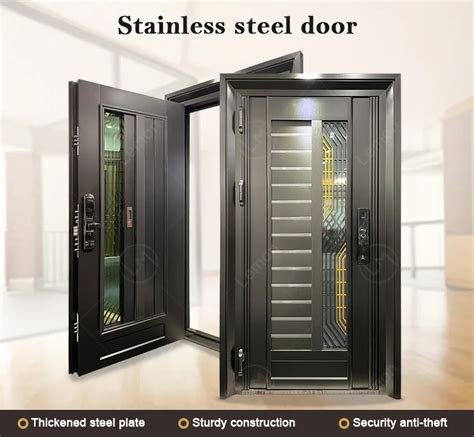 Modern House Stainless Steel Single Door Design Matt Black Door