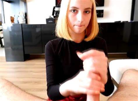 What S The Name Of This Gorgeous Blonde Model Doing A Handjob Before Giving A Bj Please
