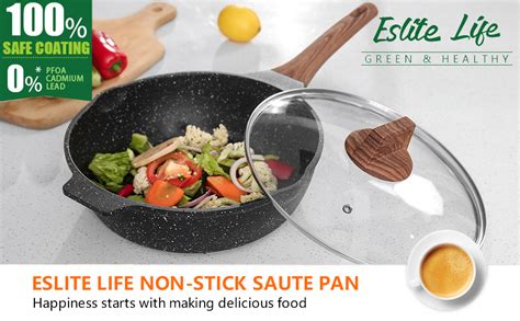 Eslite Life Quart Inch Saute Pan With Lid Nonstick Deep Skillet