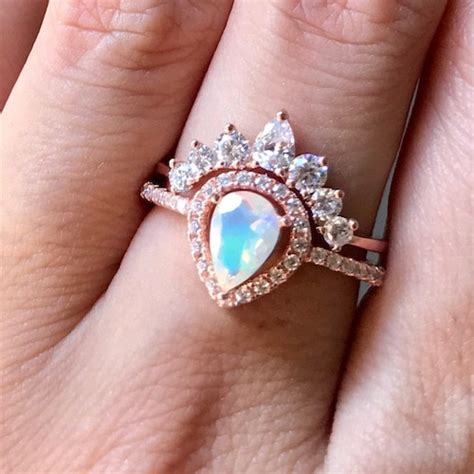 Opal Engagement Vintage Ring Set Halo Opal Promise Ring With Etsy