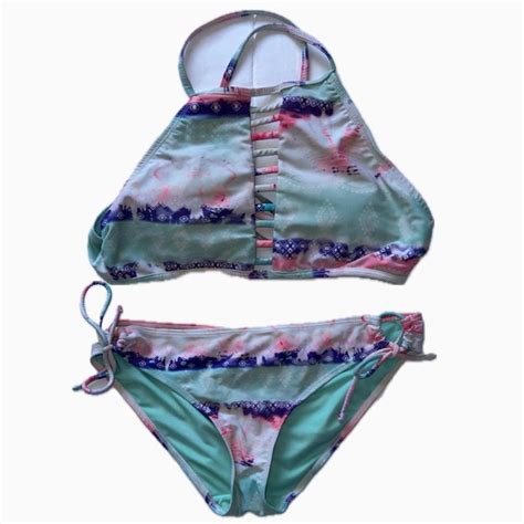 Multi Color Bikini Set Top Bottom Size M 7 9 Depop