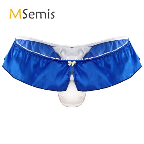 Lingerie en satin pour hommes sous vêtements Sissy à dos en T froufrous ceinture élastique