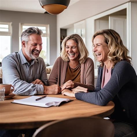 Smiling Mature Couple Discussing Over Documents With Real Estate Agent At Table Premium AI