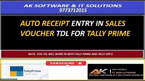 Auto Receipt Entry In Sales Voucher Tdl For Tally Prime Youtube