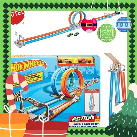 Hot Wheels Track Double Loop Dash Playset Fold Go Racetrack Track Building Includes X Hot
