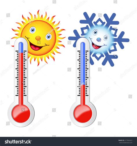 Two Thermometers Sun Snowflake Symbols Hot Stock Vector