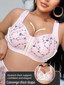 DesireSculpt Pc Plus Size Front Open Embroidered Wireless Lingerie Bra SHEIN USA