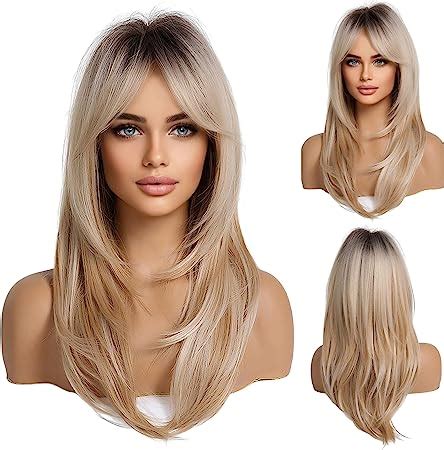 Haircube Long Blonde Layered Synthetic Hair Wigs For Women With Dark Roots Amazon Co Uk Beauty