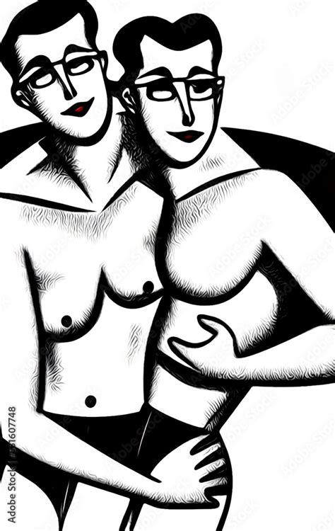 Graphic Illustration Of A Couple Of Handsome Men In Love Full Of Sensuality Gay Pride And
