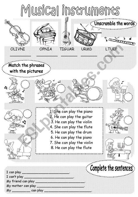 Musical Instruments Esl Worksheet By Numberseventeen