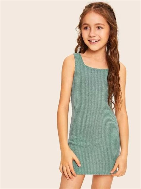 Girls Rib Knit Tank Dress Knit Tank Dress Girl Outfits Striped Tee