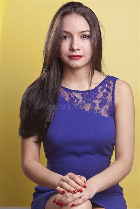 Mooi Latina Model In Een Blauwe Kleding Stock Foto Image Of Nana Retro 24913790