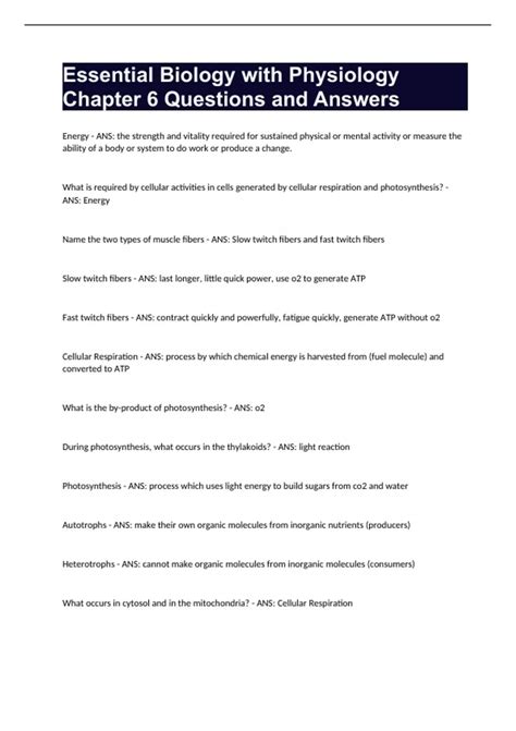 Essential Biology with Physiology Chapter 6 Questions and Answers