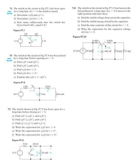 Solved 7 1 The Switch In The Circuit In Fig P7 1 Has Been Chegg