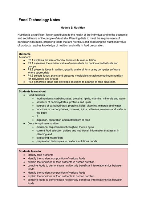 Food Tech Mod 3 Notes Food Technology Year 11 Hsc Thinkswap