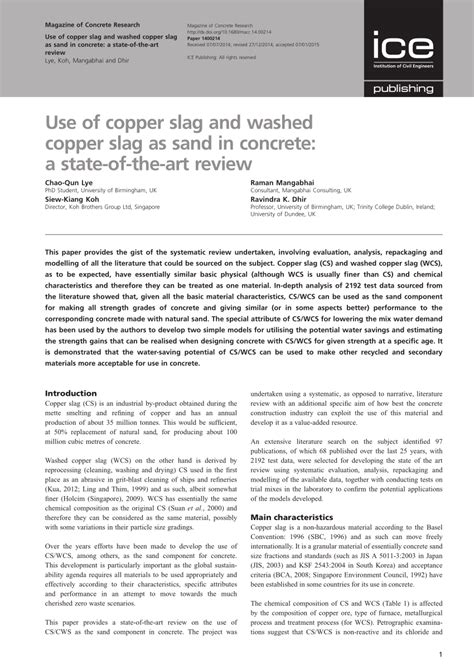 Pdf Use Of Copper Slag And Washed Copper Slag As Sand In Concrete A