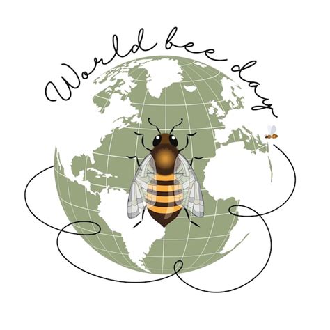 Abeja en el fondo del día mundial de las abejas del globo Vector Premium